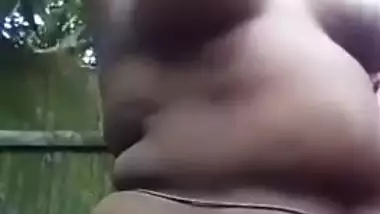 Desi takes outdoor shower and gets dressed in outdoor XXX self-tape