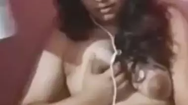 Horny girlfriend with dildo masturbating on video call