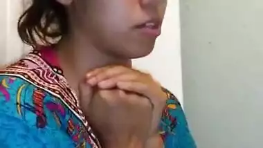 beautiful girl pressing boobs