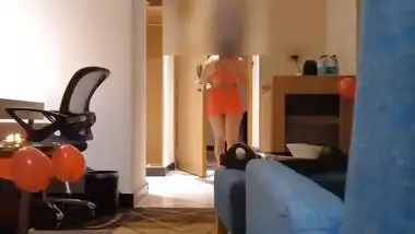 Rathi Saarika Flashing Boobs & Pussy to Room Service Boy in Bottomless Teendoll Dress