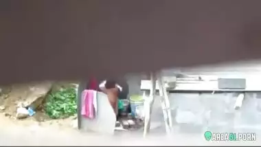 Neighbor on a era caught aunt taking a bath on the outdoor naked